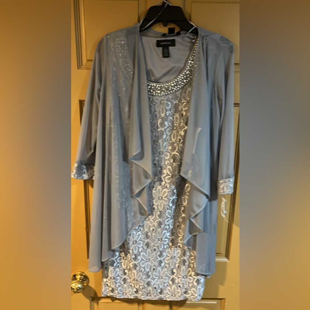 Elegant Gray Dress with Sheer Overlay